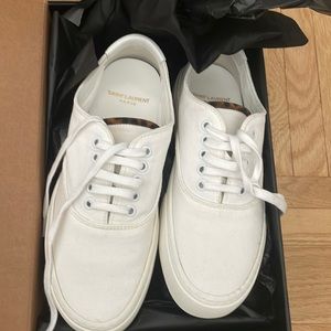 BRAND NEW YSL white sneakers with cheetah trim (never worn)